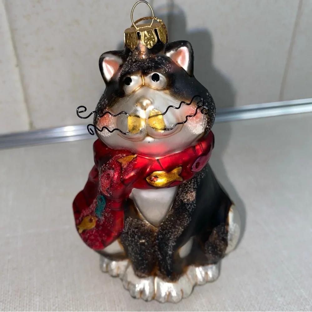 Vintage Glass CAT‎ Christmas Tree Ornament